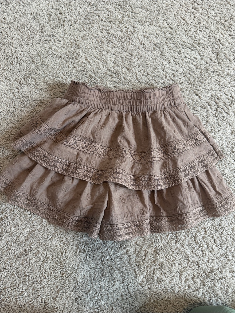 Altar'd State Taupe Tiered Lace Skirt